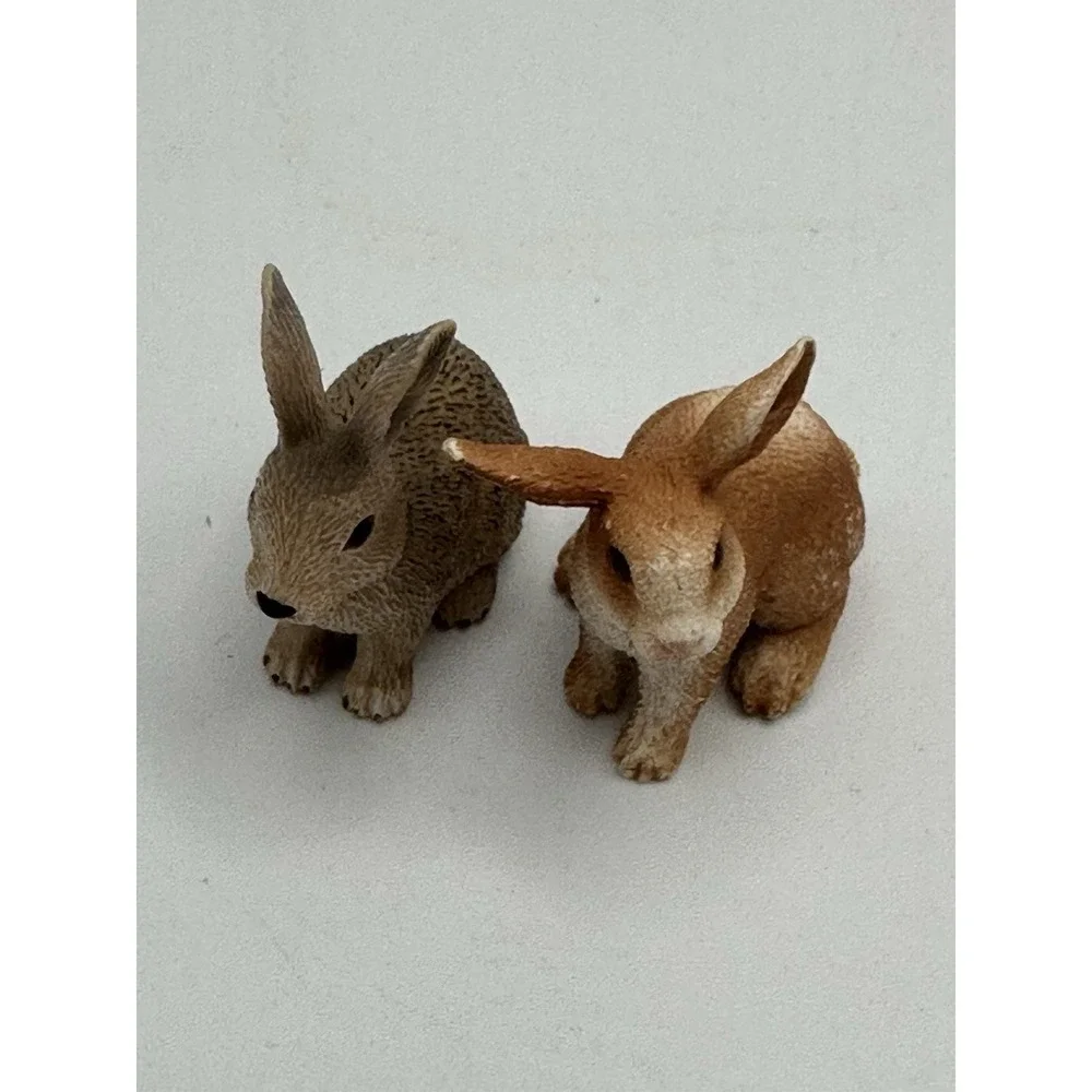 2 Hare Rabbit Bunny‎ Wild Animal Figures Can Bruised As Cake Toppers